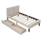 Lit plateforme capitonné double avec 2 tiroirs de rangement, cadre de lit double en bois pour chambre à coucher