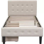 Lit plateforme capitonné double avec 2 tiroirs de rangement, cadre de lit double en bois pour chambre à coucher