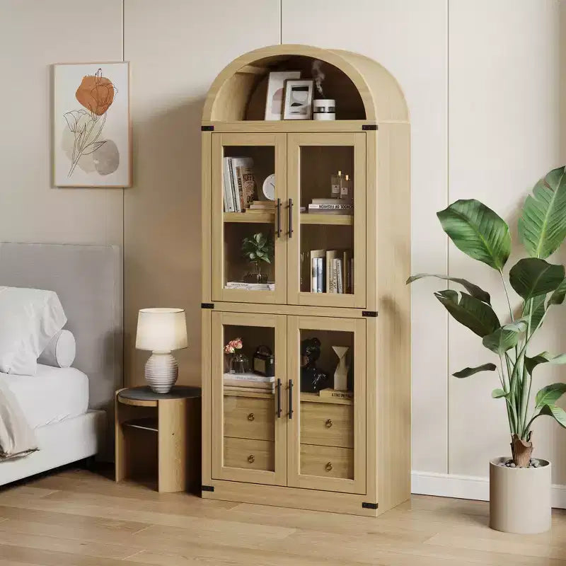 Bibliothèque haute de 180 cm, bibliothèque à 4 étagères avec 2 tiroirs de rangement, avec portes, bibliothèque en bois de 40,2 cm de profondeur pour bureau à domicile, salon, chambre à coucher