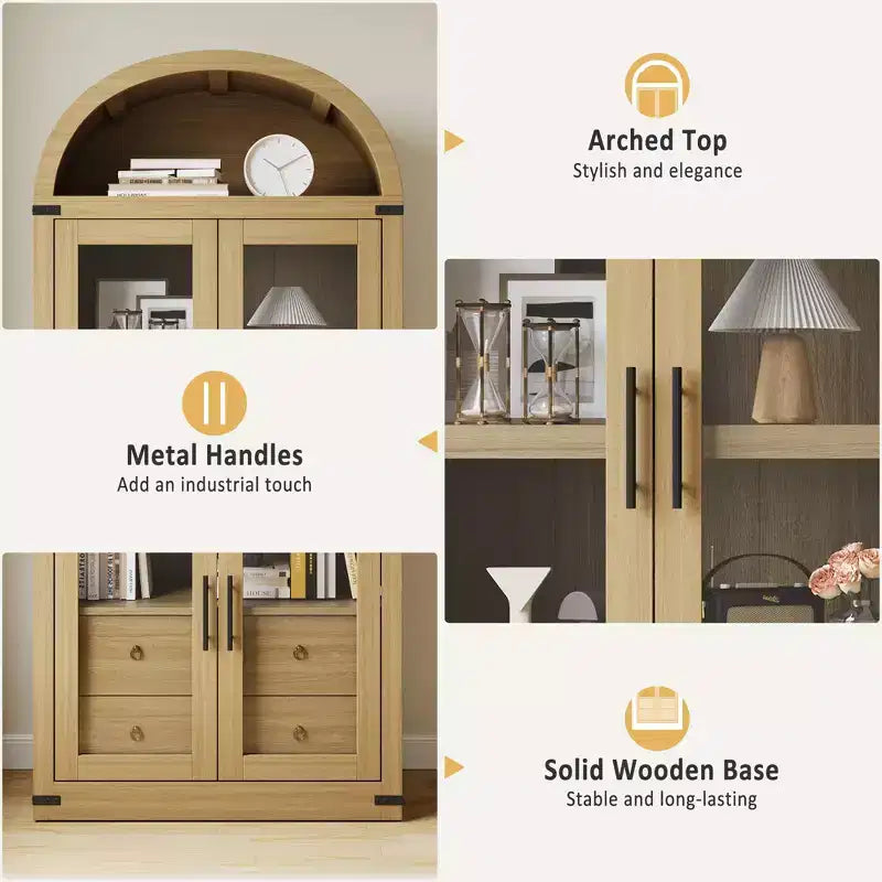 Bibliothèque haute de 180 cm, bibliothèque à 4 étagères avec 2 tiroirs de rangement, avec portes, bibliothèque en bois de 40,2 cm de profondeur pour bureau à domicile, salon, chambre à coucher