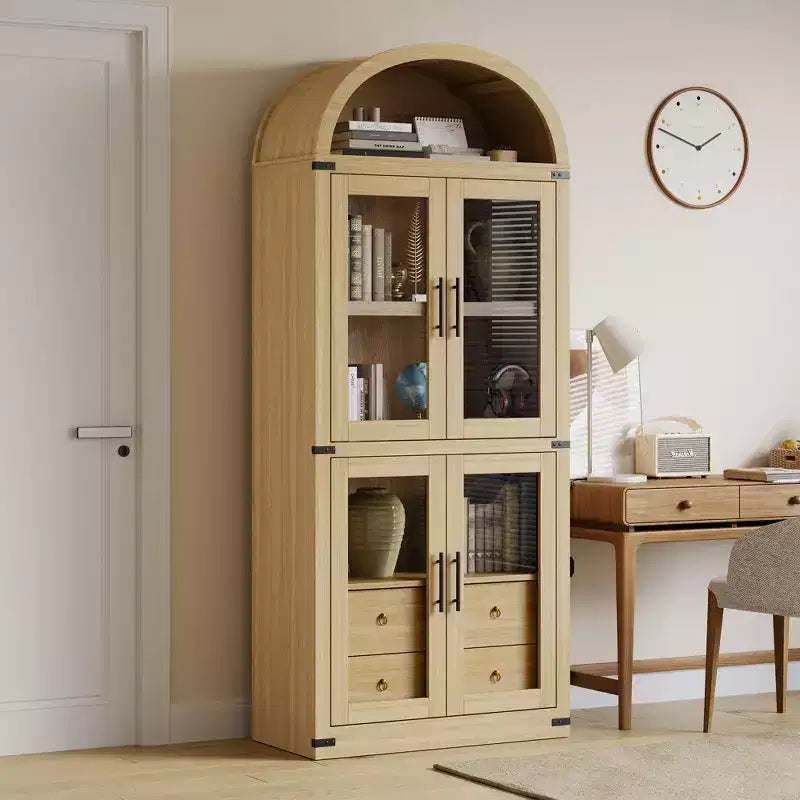 Bibliothèque haute de 180 cm, bibliothèque à 4 étagères avec 2 tiroirs de rangement, avec portes, bibliothèque en bois de 40,2 cm de profondeur pour bureau à domicile, salon, chambre à coucher