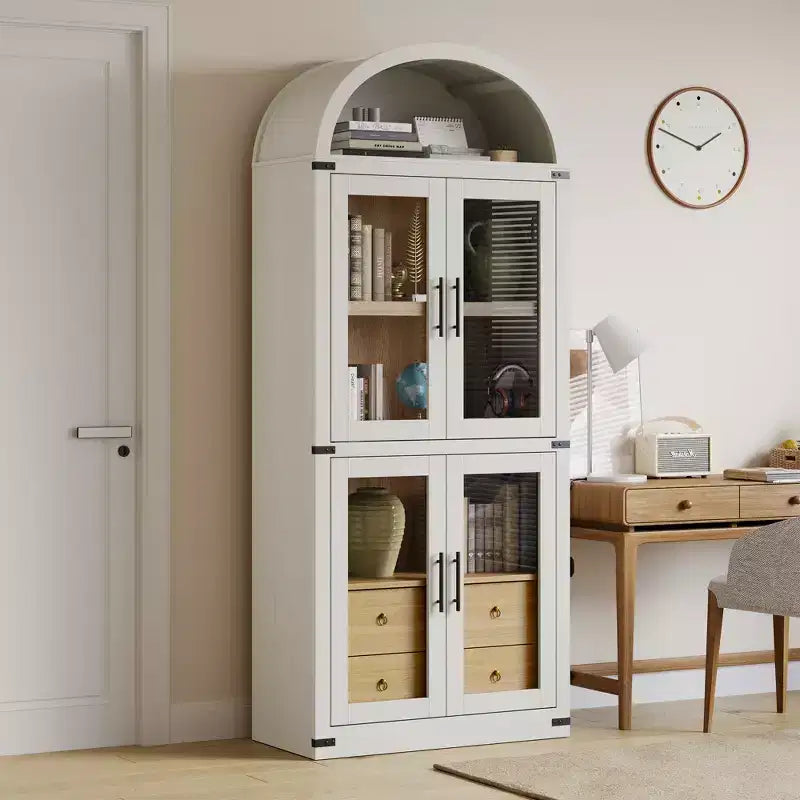 Bibliothèque haute de 180 cm, bibliothèque à 4 étagères avec 2 tiroirs de rangement, avec portes, bibliothèque en bois de 40,2 cm de profondeur pour bureau à domicile, salon, chambre à coucher