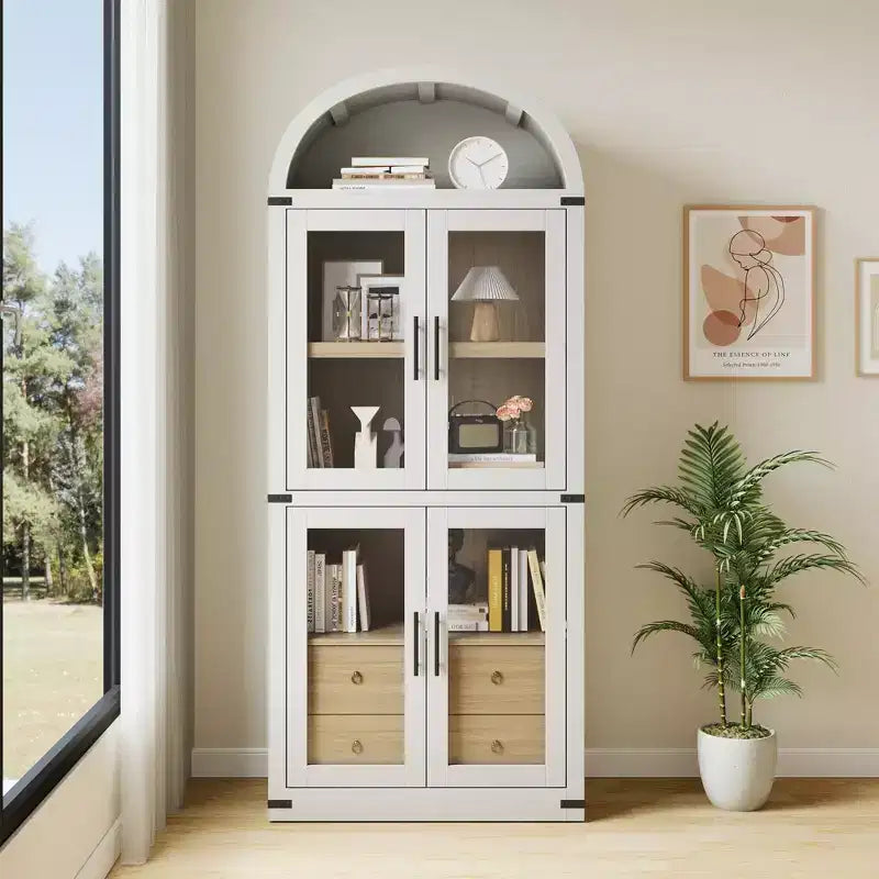 Bibliothèque haute de 180 cm, bibliothèque à 4 étagères avec 2 tiroirs de rangement, avec portes, bibliothèque en bois de 40,2 cm de profondeur pour bureau à domicile, salon, chambre à coucher
