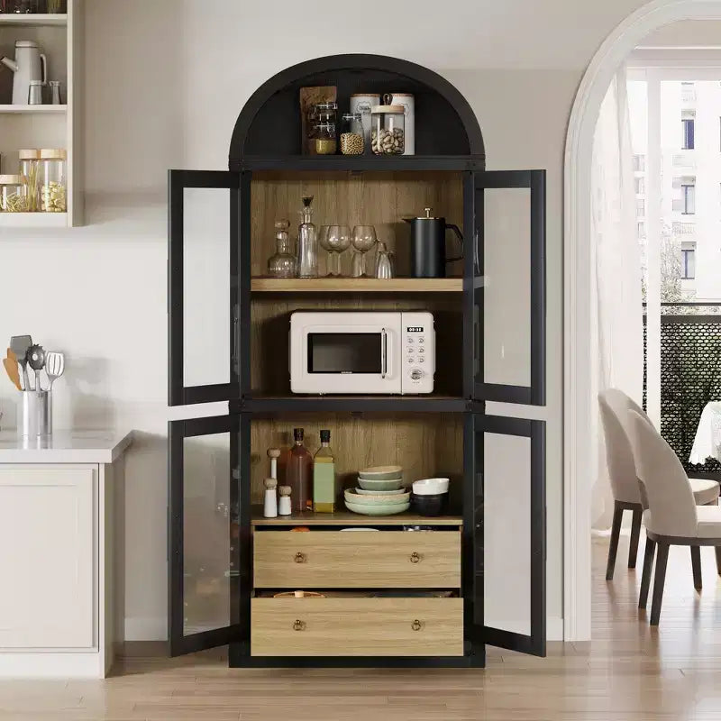 Bibliothèque haute de 180 cm, bibliothèque à 4 étagères avec 2 tiroirs de rangement, avec portes, bibliothèque en bois de 40,2 cm de profondeur pour bureau à domicile, salon, chambre à coucher