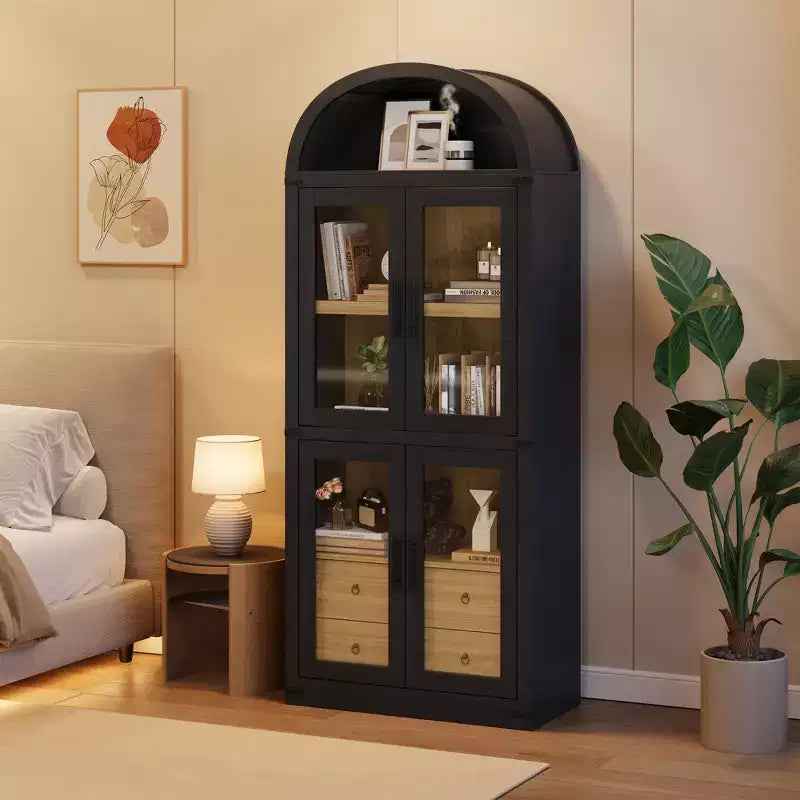Bibliothèque haute de 180 cm, bibliothèque à 4 étagères avec 2 tiroirs de rangement, avec portes, bibliothèque en bois de 40,2 cm de profondeur pour bureau à domicile, salon, chambre à coucher