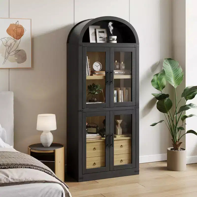 Bibliothèque haute de 180 cm, bibliothèque à 4 étagères avec 2 tiroirs de rangement, avec portes, bibliothèque en bois de 40,2 cm de profondeur pour bureau à domicile, salon, chambre à coucher