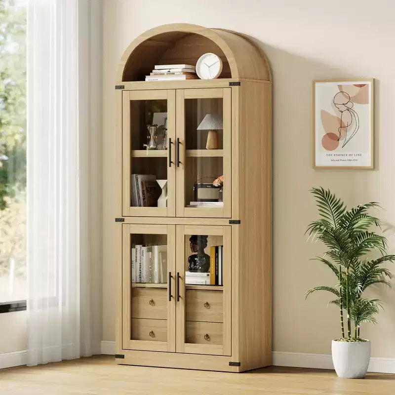 Bibliothèque haute de 180 cm, bibliothèque à 4 étagères avec 2 tiroirs de rangement, avec portes, bibliothèque en bois de 40,2 cm de profondeur pour bureau à domicile, salon, chambre à coucher