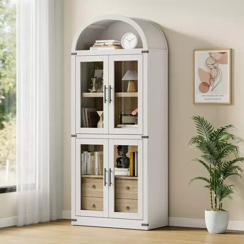 Bibliothèque haute de 180 cm, bibliothèque à 4 étagères avec 2 tiroirs de rangement, avec portes, bibliothèque en bois de 40,2 cm de profondeur pour bureau à domicile, salon, chambre à coucher