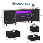 Meuble TV moderne de 180 cm avec 13 tiroirs pour téléviseur de 75 pouces, commode longue avec poignées et 13 tiroirs, meuble TV/commode polyvalent avec rangement