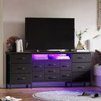 Meuble TV moderne de 180 cm avec 13 tiroirs pour téléviseur de 75 pouces, commode longue avec poignées et 13 tiroirs, meuble TV/commode polyvalent avec rangement