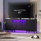 Meuble TV moderne de 180 cm avec 13 tiroirs pour téléviseur de 75 pouces, commode longue avec poignées et 13 tiroirs, meuble TV/commode polyvalent avec rangement