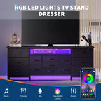 Meuble TV moderne de 180 cm avec 13 tiroirs pour téléviseur de 75 pouces, commode longue avec poignées et 13 tiroirs, meuble TV/commode polyvalent avec rangement