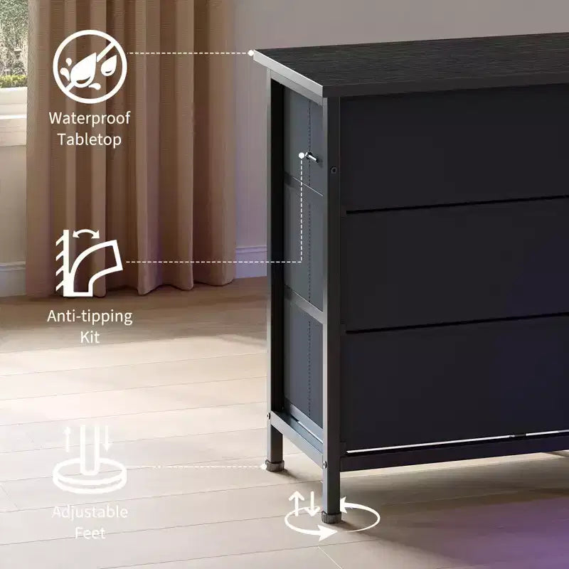Meuble TV moderne de 180 cm avec 13 tiroirs pour téléviseur de 75 pouces, commode longue avec poignées et 13 tiroirs, meuble TV/commode polyvalent avec rangement