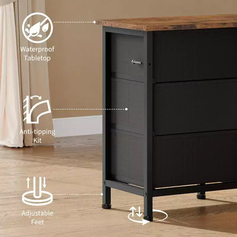 Meuble TV moderne de 180 cm avec 13 tiroirs pour téléviseur de 75 pouces, commode longue avec poignées et 13 tiroirs, meuble TV/commode polyvalent avec rangement