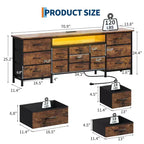 Meuble TV moderne de 180 cm avec 13 tiroirs pour téléviseur de 75 pouces, commode longue avec poignées et 13 tiroirs, meuble TV/commode polyvalent avec rangement