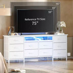 Meuble TV moderne de 180 cm avec 13 tiroirs pour téléviseur de 75 pouces, commode longue avec poignées et 13 tiroirs, meuble TV/commode polyvalent avec rangement