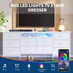 Meuble TV moderne de 180 cm avec 13 tiroirs pour téléviseur de 75 pouces, commode longue avec poignées et 13 tiroirs, meuble TV/commode polyvalent avec rangement