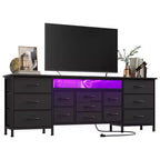 Meuble TV moderne de 180 cm avec 13 tiroirs pour téléviseur de 75 pouces, commode longue avec poignées et 13 tiroirs, meuble TV/commode polyvalent avec rangement
