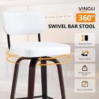 VINGLI Tabouret de bar moderne 66 cm H, pivotant à 360° en cuir PU, tabourets de bar à pieds en bois massif pour îlot de cuisine et bar à la maison