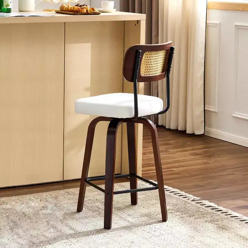 VINGLI Tabouret de bar moderne 66 cm H, pivotant à 360° en cuir PU, tabourets de bar à pieds en bois massif pour îlot de cuisine et bar à la maison