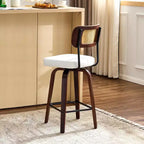 VINGLI Tabouret de bar moderne 66 cm H, pivotant à 360° en cuir PU, tabourets de bar à pieds en bois massif pour îlot de cuisine et bar à la maison
