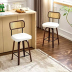 VINGLI Tabouret de bar moderne 66 cm H, pivotant à 360° en cuir PU, tabourets de bar à pieds en bois massif pour îlot de cuisine et bar à la maison