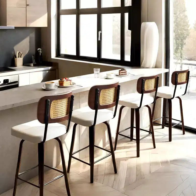 VINGLI Tabouret de bar moderne 66 cm H, pivotant à 360° en cuir PU, tabourets de bar à pieds en bois massif pour îlot de cuisine et bar à la maison