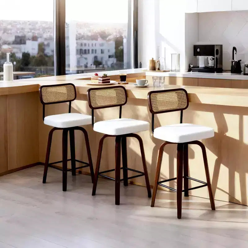 VINGLI Tabouret de bar moderne 66 cm H, pivotant à 360° en cuir PU, tabourets de bar à pieds en bois massif pour îlot de cuisine et bar à la maison