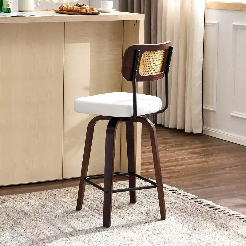 VINGLI Tabouret de bar moderne 66 cm H, pivotant à 360° en cuir PU, tabourets de bar à pieds en bois massif pour îlot de cuisine et bar à la maison