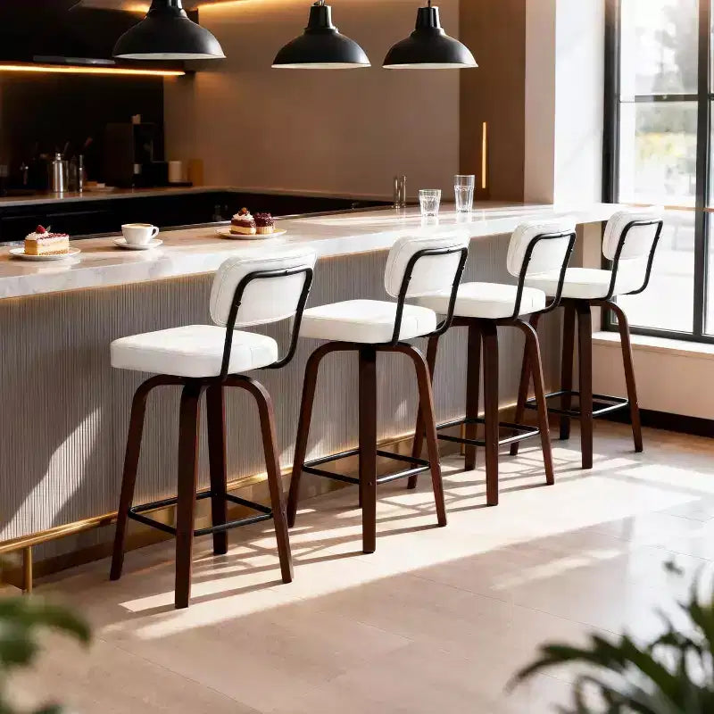 VINGLI Tabouret de bar moderne 66 cm H, pivotant à 360° en cuir PU, tabourets de bar à pieds en bois massif pour îlot de cuisine et bar à la maison