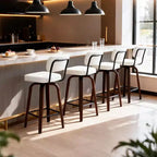 VINGLI Tabouret de bar moderne 66 cm H, pivotant à 360° en cuir PU, tabourets de bar à pieds en bois massif pour îlot de cuisine et bar à la maison