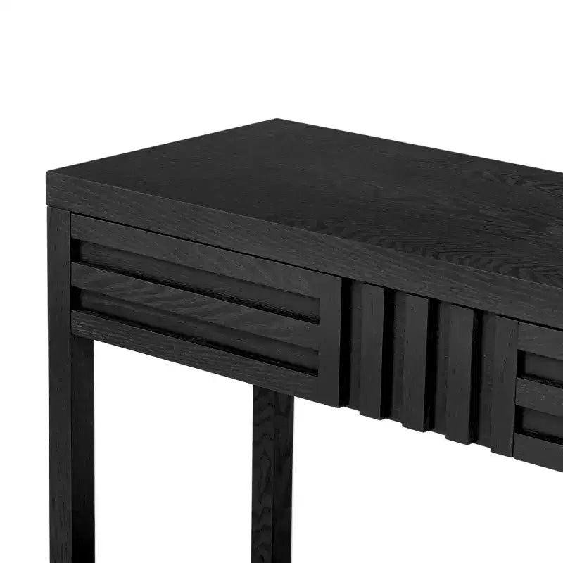 Console en bois avec rangement, table d'entrée moderne avec motif rayé pour salon et bureau
