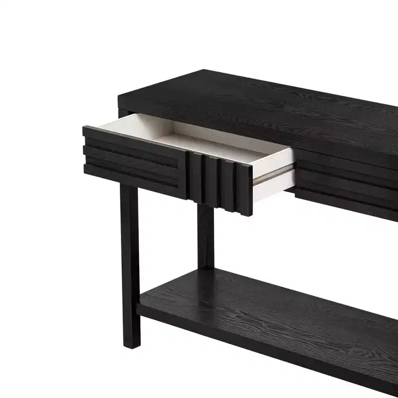 Console en bois avec rangement, table d'entrée moderne avec motif rayé pour salon et bureau