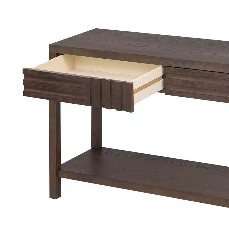 Console en bois avec rangement, table d'entrée moderne avec motif rayé pour salon et bureau