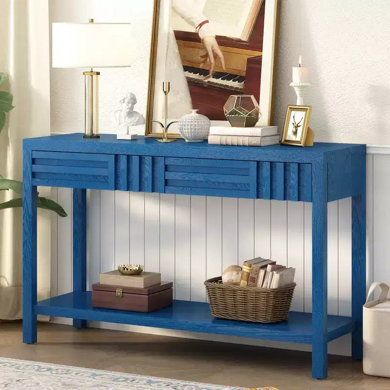 Console en bois avec rangement, table d'entrée moderne avec motif rayé pour salon et bureau