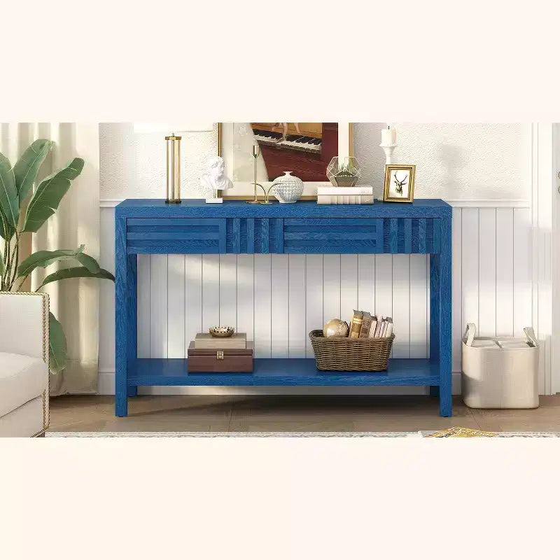Console en bois avec rangement, table d'entrée moderne avec motif rayé pour salon et bureau