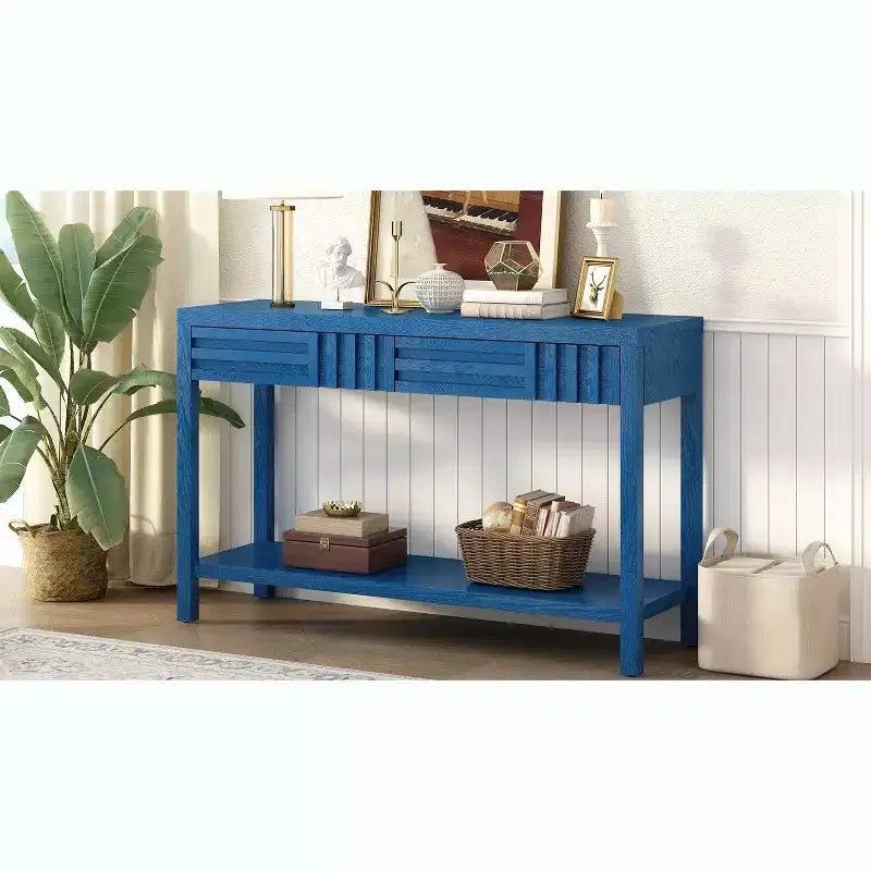 Console en bois avec rangement, table d'entrée moderne avec motif rayé pour salon et bureau