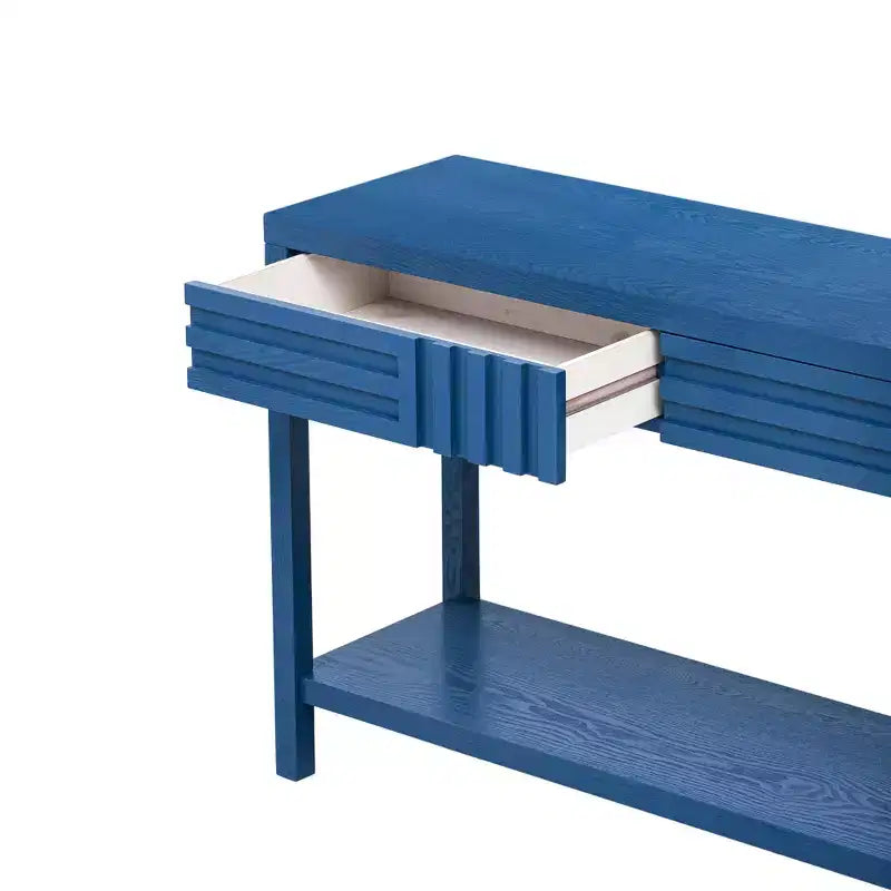 Console en bois avec rangement, table d'entrée moderne avec motif rayé pour salon et bureau