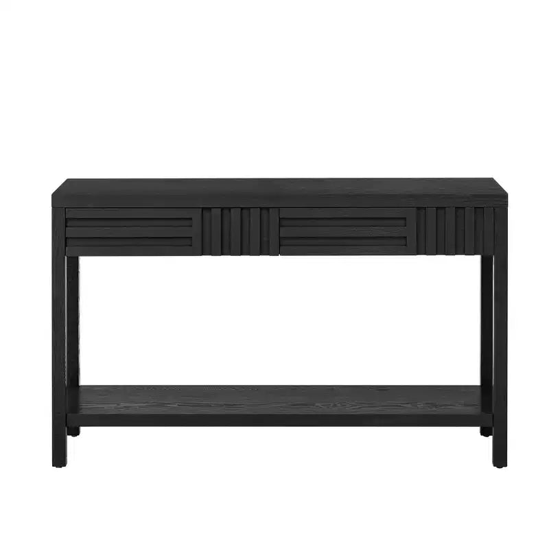 Console en bois avec rangement, table d'entrée moderne avec motif rayé pour salon et bureau