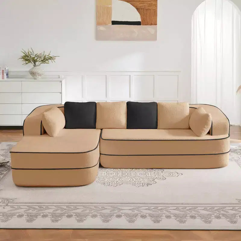 106 Canapé sans Os en Tissu Peluche, sans Montage, Éponge Haute Densité 32D, Canapé Doux et Moelleux avec Méridienne en L pour Salon