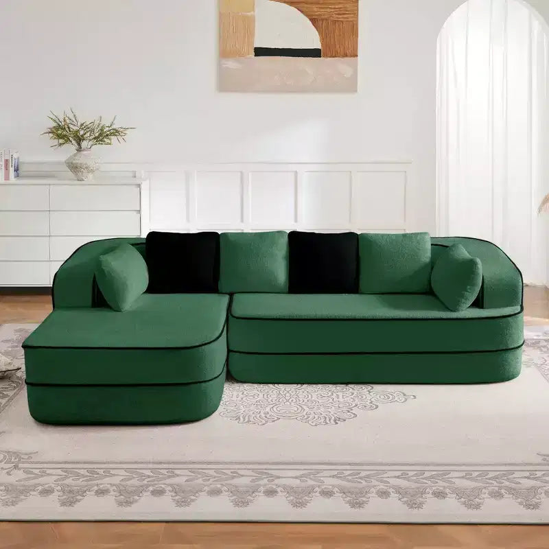 106 Canapé sans Os en Tissu Peluche, sans Montage, Éponge Haute Densité 32D, Canapé Doux et Moelleux avec Méridienne en L pour Salon