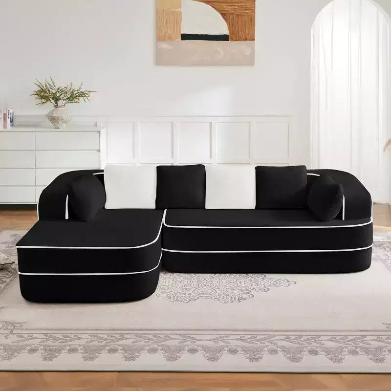 106 Canapé sans Os en Tissu Peluche, sans Montage, Éponge Haute Densité 32D, Canapé Doux et Moelleux avec Méridienne en L pour Salon
