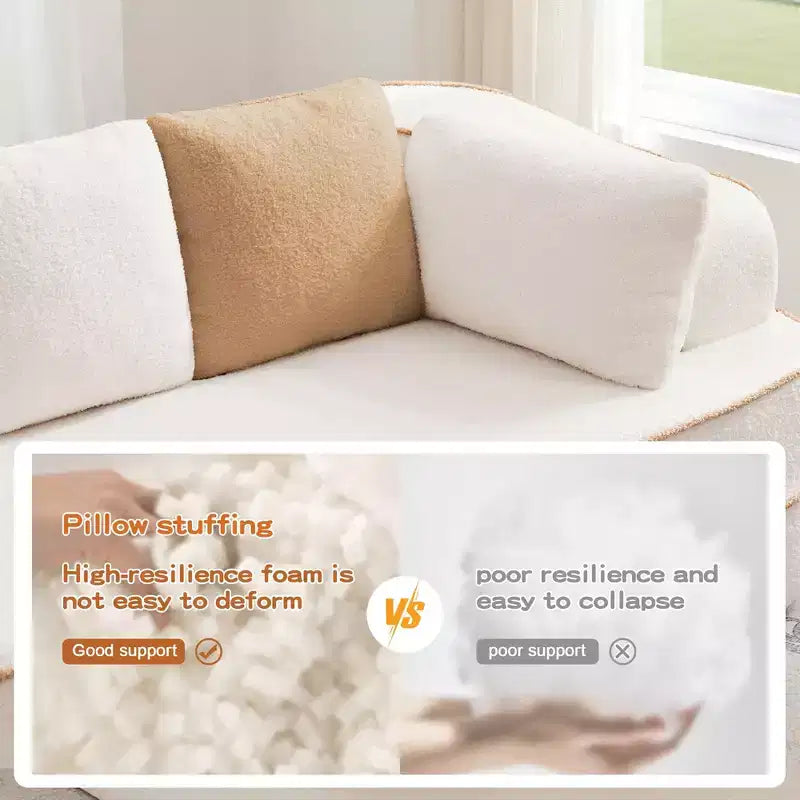 106 Canapé sans Os en Tissu Peluche, sans Montage, Éponge Haute Densité 32D, Canapé Doux et Moelleux avec Méridienne en L pour Salon