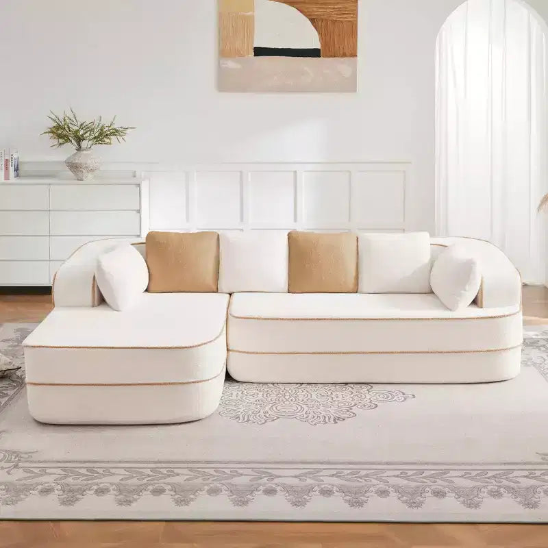 106 Canapé sans Os en Tissu Peluche, sans Montage, Éponge Haute Densité 32D, Canapé Doux et Moelleux avec Méridienne en L pour Salon
