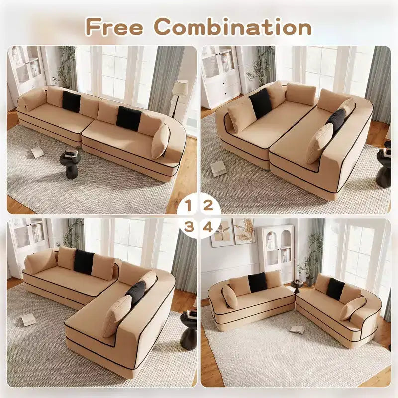 Canapé 4 places 135 cm en tissu Teddy sans assemblage, éponge haute densité 32D, canapé sans structure moelleux et confortable, canapé surdimensionné pour salon, blanc