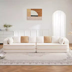 135 4-Seat Teddy Fabric No Assembly 32D High Density sponge Boneless Sofa Fluffy Comfy Couch,Oversize sofa for Living Room,White