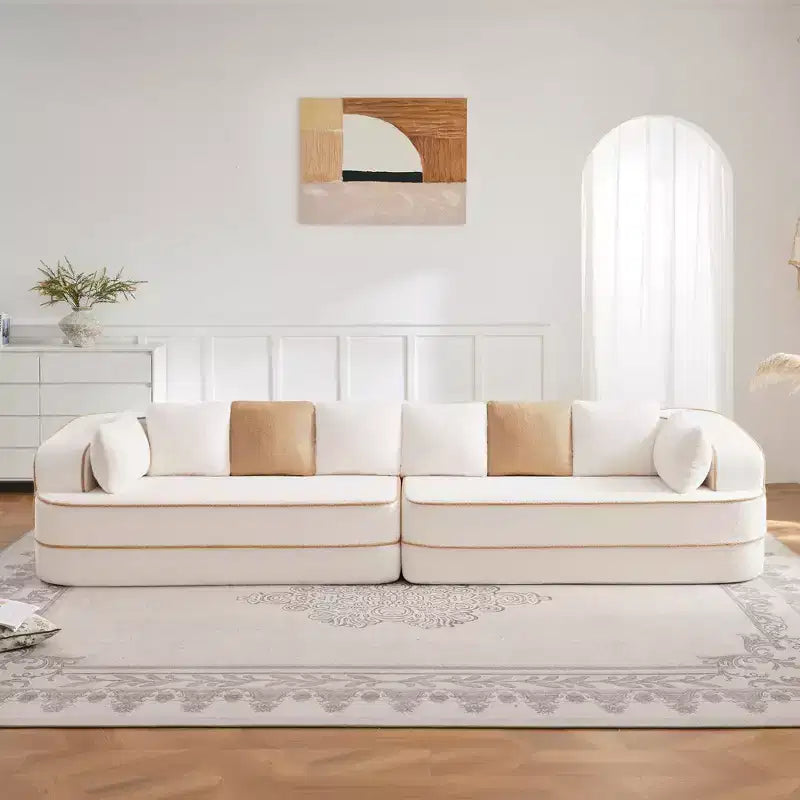135 4-Seat Teddy Fabric No Assembly 32D High Density sponge Boneless Sofa Fluffy Comfy Couch,Oversize sofa for Living Room,White
