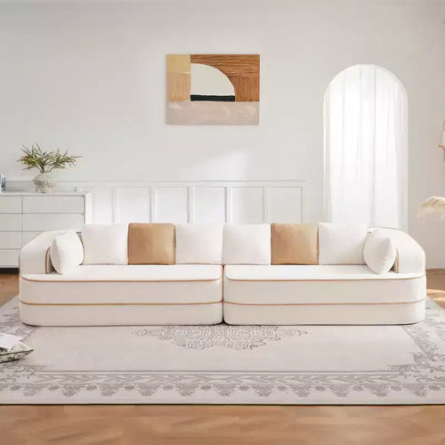 135 4-Seat Teddy Fabric No Assembly 32D High Density sponge Boneless Sofa Fluffy Comfy Couch,Oversize sofa for Living Room,White