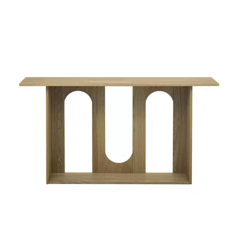 Console incurvée en bois avec étagère, table d'entrée moderne avec placage de frêne conçue pour l'entrée et le couloir