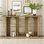 Console incurvée en bois avec étagère, table d'entrée moderne avec placage de frêne conçue pour l'entrée et le couloir